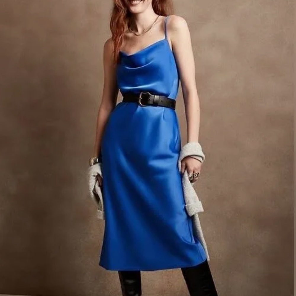 Banana Republic Blue Satin Cowl Neck Slip Dress